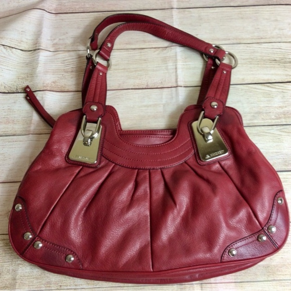 B Makowsky red leather, hobo style handbag satchel